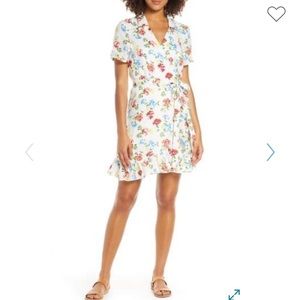 Charles Henry Floral ruffle linen wrap dress